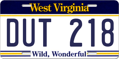 WV license plate DUT218