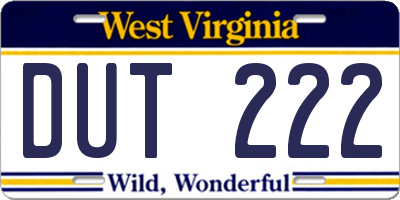 WV license plate DUT222