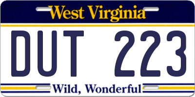 WV license plate DUT223