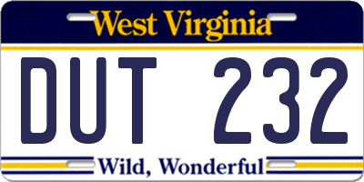 WV license plate DUT232