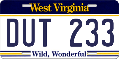 WV license plate DUT233