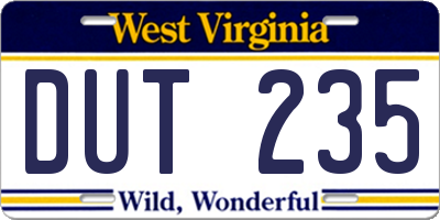 WV license plate DUT235