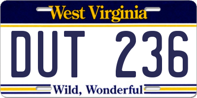 WV license plate DUT236