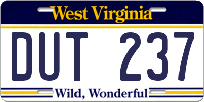 WV license plate DUT237