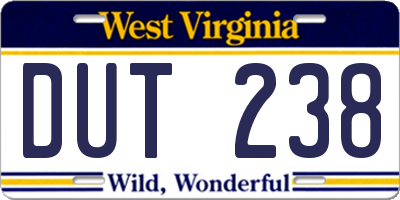 WV license plate DUT238