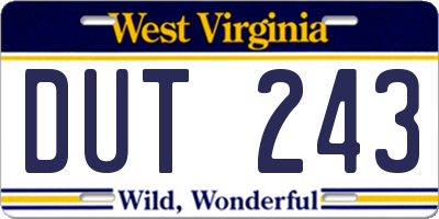 WV license plate DUT243