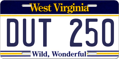 WV license plate DUT250