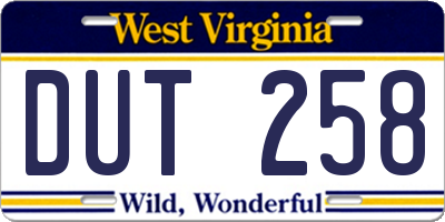 WV license plate DUT258