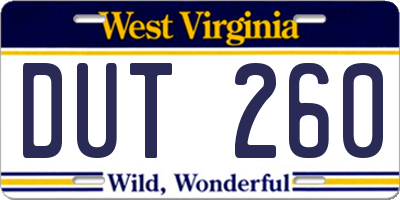 WV license plate DUT260