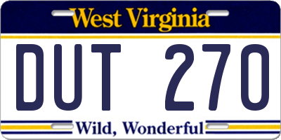 WV license plate DUT270