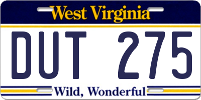 WV license plate DUT275
