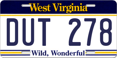 WV license plate DUT278