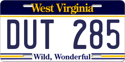 WV license plate DUT285