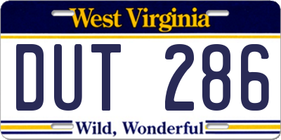WV license plate DUT286