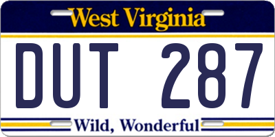 WV license plate DUT287