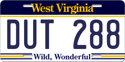 WV license plate DUT288