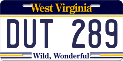 WV license plate DUT289