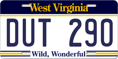 WV license plate DUT290