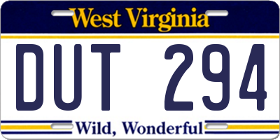 WV license plate DUT294