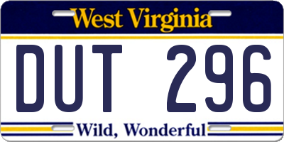 WV license plate DUT296