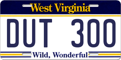 WV license plate DUT300