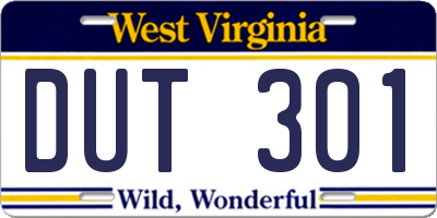 WV license plate DUT301
