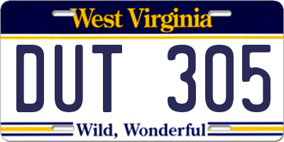 WV license plate DUT305
