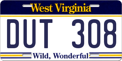 WV license plate DUT308