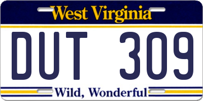 WV license plate DUT309