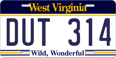WV license plate DUT314