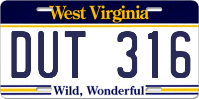 WV license plate DUT316