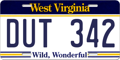 WV license plate DUT342