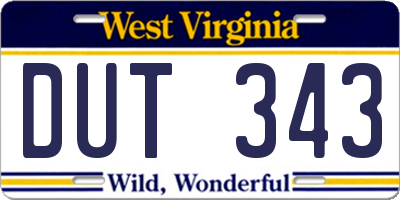 WV license plate DUT343