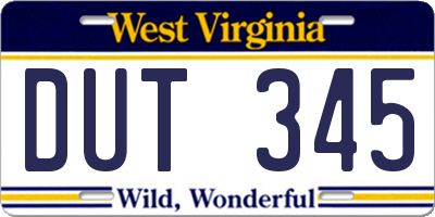 WV license plate DUT345
