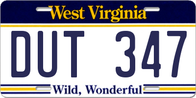WV license plate DUT347