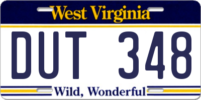 WV license plate DUT348