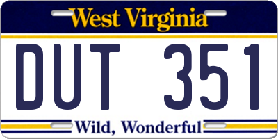 WV license plate DUT351