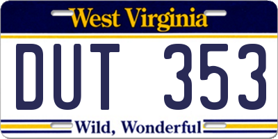 WV license plate DUT353