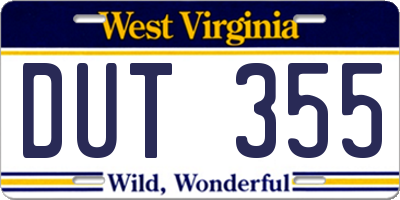 WV license plate DUT355