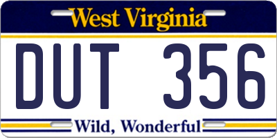 WV license plate DUT356