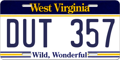 WV license plate DUT357
