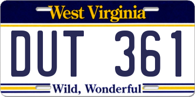 WV license plate DUT361