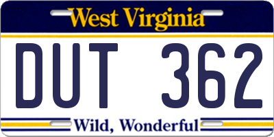 WV license plate DUT362