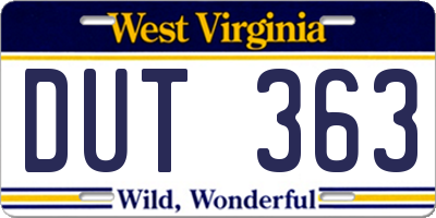 WV license plate DUT363