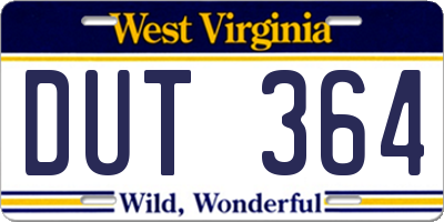 WV license plate DUT364