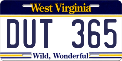 WV license plate DUT365