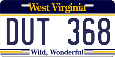 WV license plate DUT368