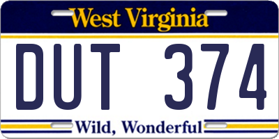 WV license plate DUT374