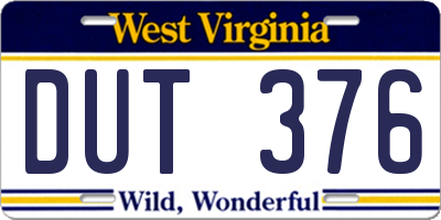 WV license plate DUT376
