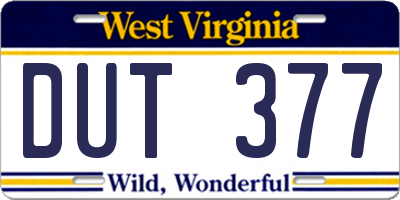 WV license plate DUT377
